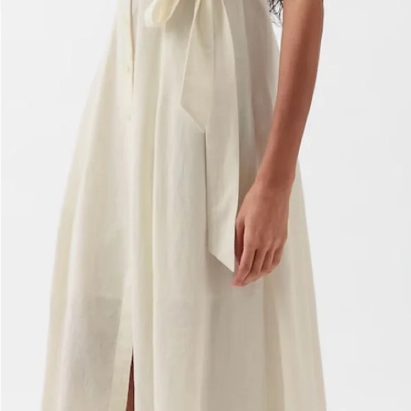 chinese dress ladies Linen-Blend Puff Sleeve Midi Dress — GAP (International)